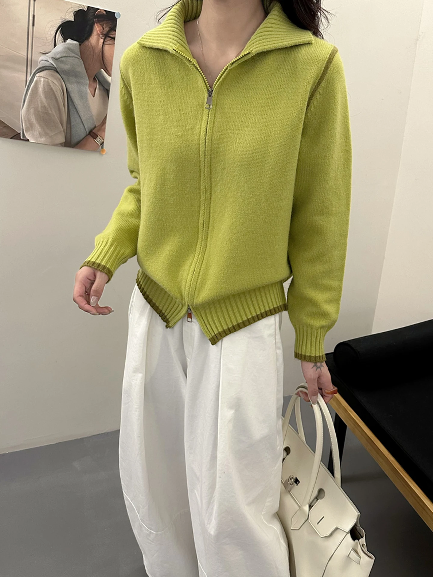 Autumn ladies 100% pure cashmere sweater knitted cardigan women's new explosions simple cashmere sweater jacket.