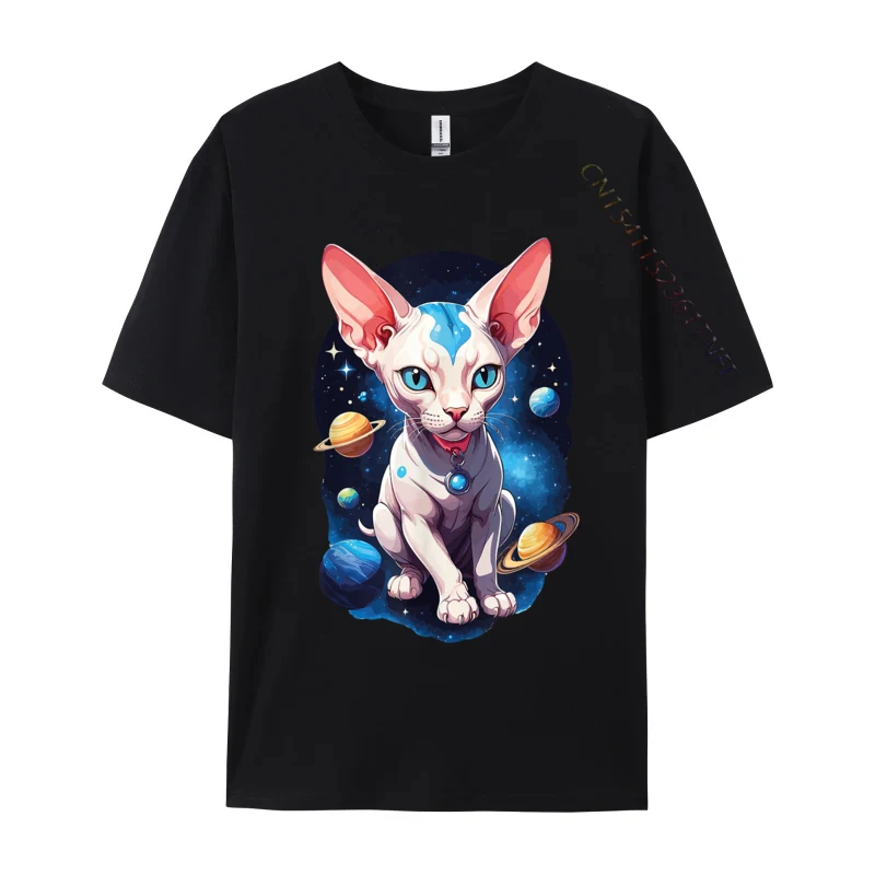 Cosmic Cat Sphynx Cat Space Galaxy Hairless Sphynx Cat Wholesale T-Shirt Fall Cotton Tops Tees for Men Tops Tees