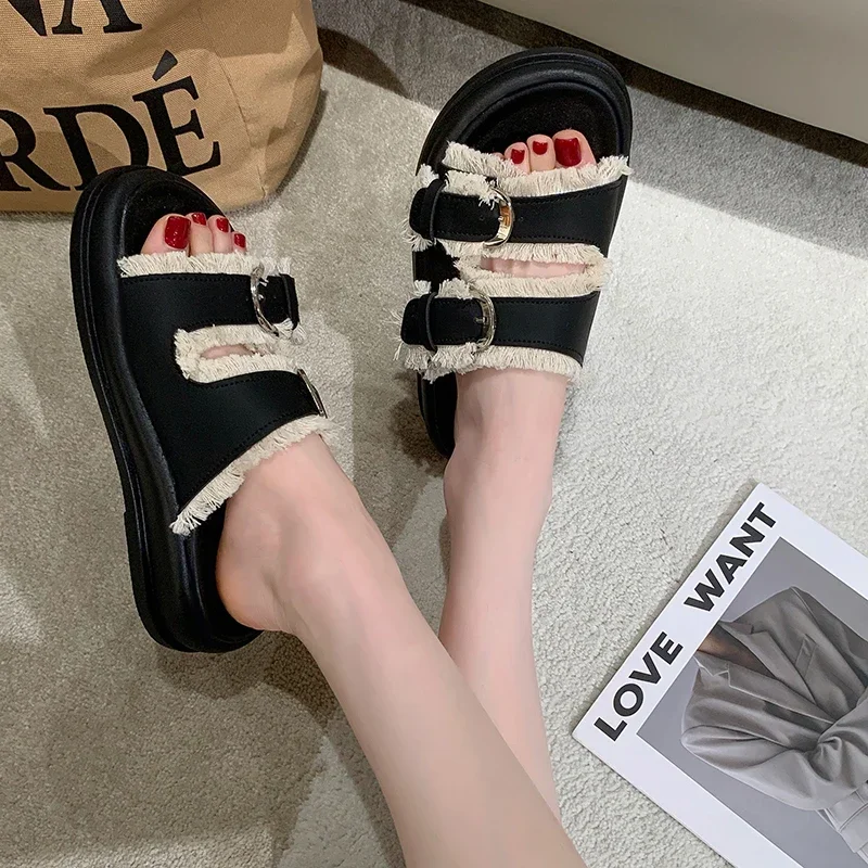 2024 Summer New Shoes Female Fashion Slippers Women Platform Beach Open Toed Soft Rome Retro Casual Flat Slippers Ladies Zapatos