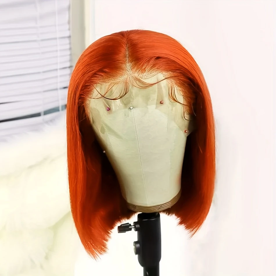 13×4 frontal transparent lace human hair wig bob short straight 10inch 350 ginger/427/natural black color 150% density remy hair