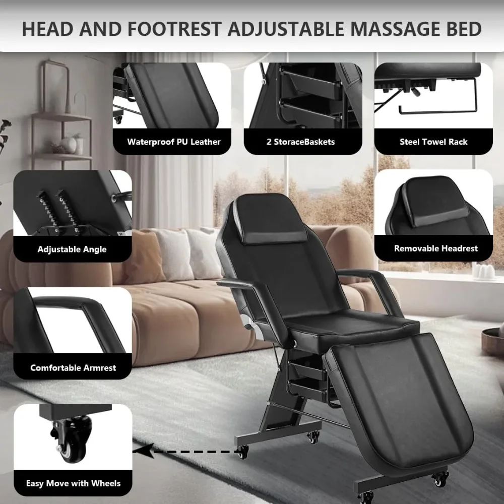 

Facial And Tattoo Chair with Wheels And Removable Headrest for Estheticians Artists And Spa Use