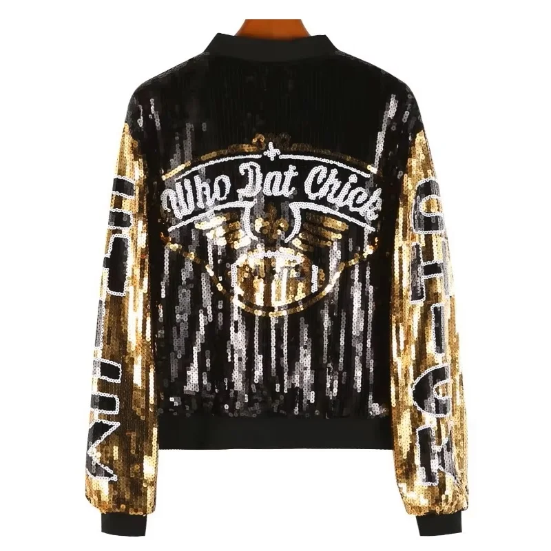 

CHIC Ins New Europe American Men Letters Patchwork Sequins Women Jacket Hiphop Girls Baseball Bomber Zipper Top Street Outerwear