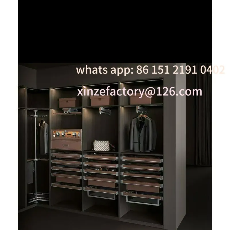 Customizable Wardrobe Built-in Jewelry Box Drawer Pants Rack Pull Basket Retractable Multifunctional Leather Pants Rack Brown