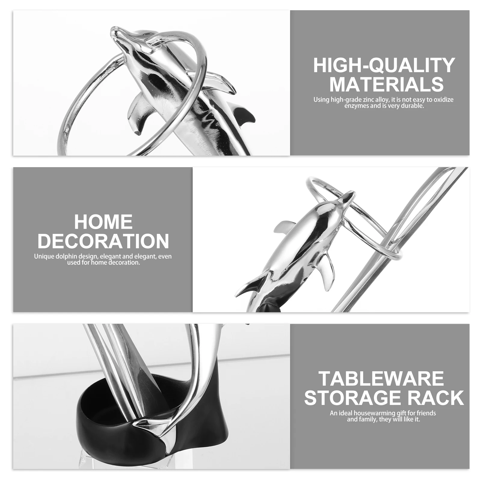 

1pc Dolphin Design Zinc Alloy Flatware Holder Stylish Tableware Stand For Forks Spoons Storage Kitchen Gadget Gift