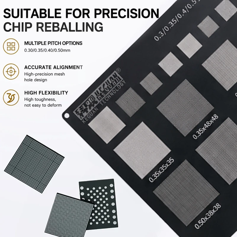 KEGUAN W10 Chip Reballing Stencil High Temperature Flexible Multi Pitch 03 035 04 05mm for Mobile Phone PCB Repair