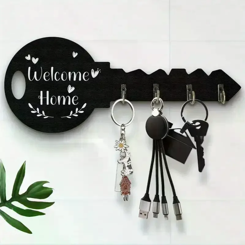 Poplar Wood Hooks Bohemian Style Black And White Simple Texture Rustic Wooden Key Hooks Creative Porch Keychains Craft Hooks