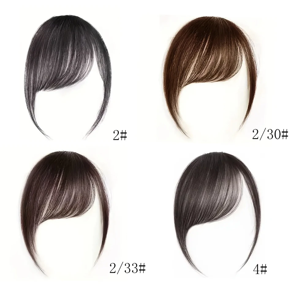 Flequillo sintético corto inclinado, color café oscuro, extensión de cabello con clip para mujer 4