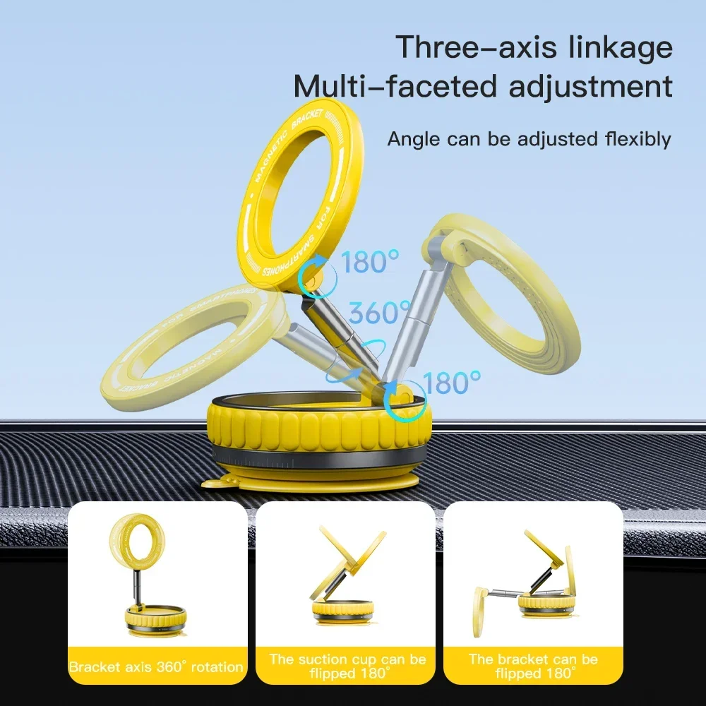 Strong Magnetic Car Phone Holder Foldable Design 360° Adjustable Vacuum Mount for Car/Desk/Bathroom/Universal Use For iphone 15