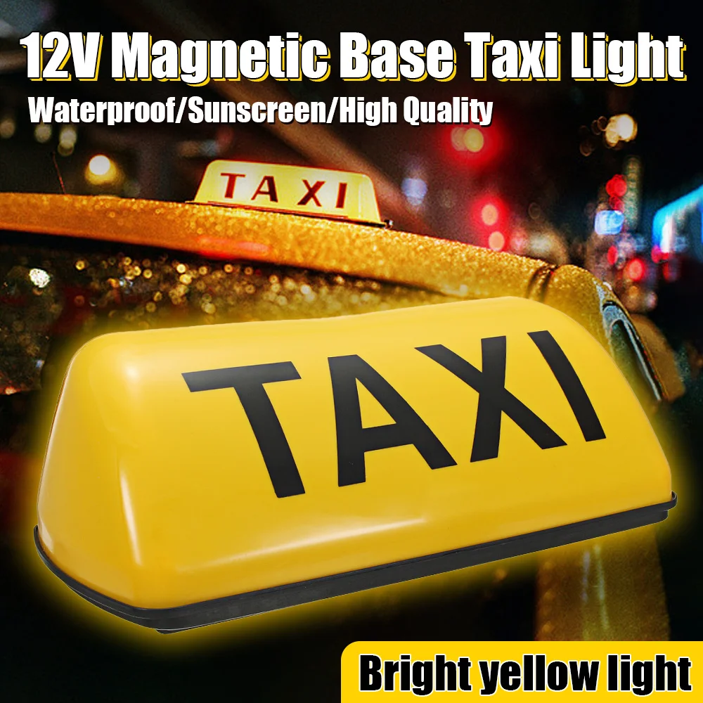 

Magnetic Taxi Light 12V Yellow Taxi Sign with Halogen Bulb Universal Roof Top TAXI Sign Lamp for Cab with Strong Suction Magnet