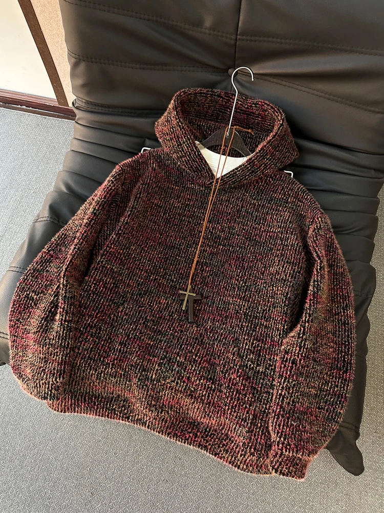 

Heavyweight Hardwaed Plu Hoodie Men's Winter Faion Design Knitted Jaet Stand Fit Long Sve Warm Buxom Hat Sle