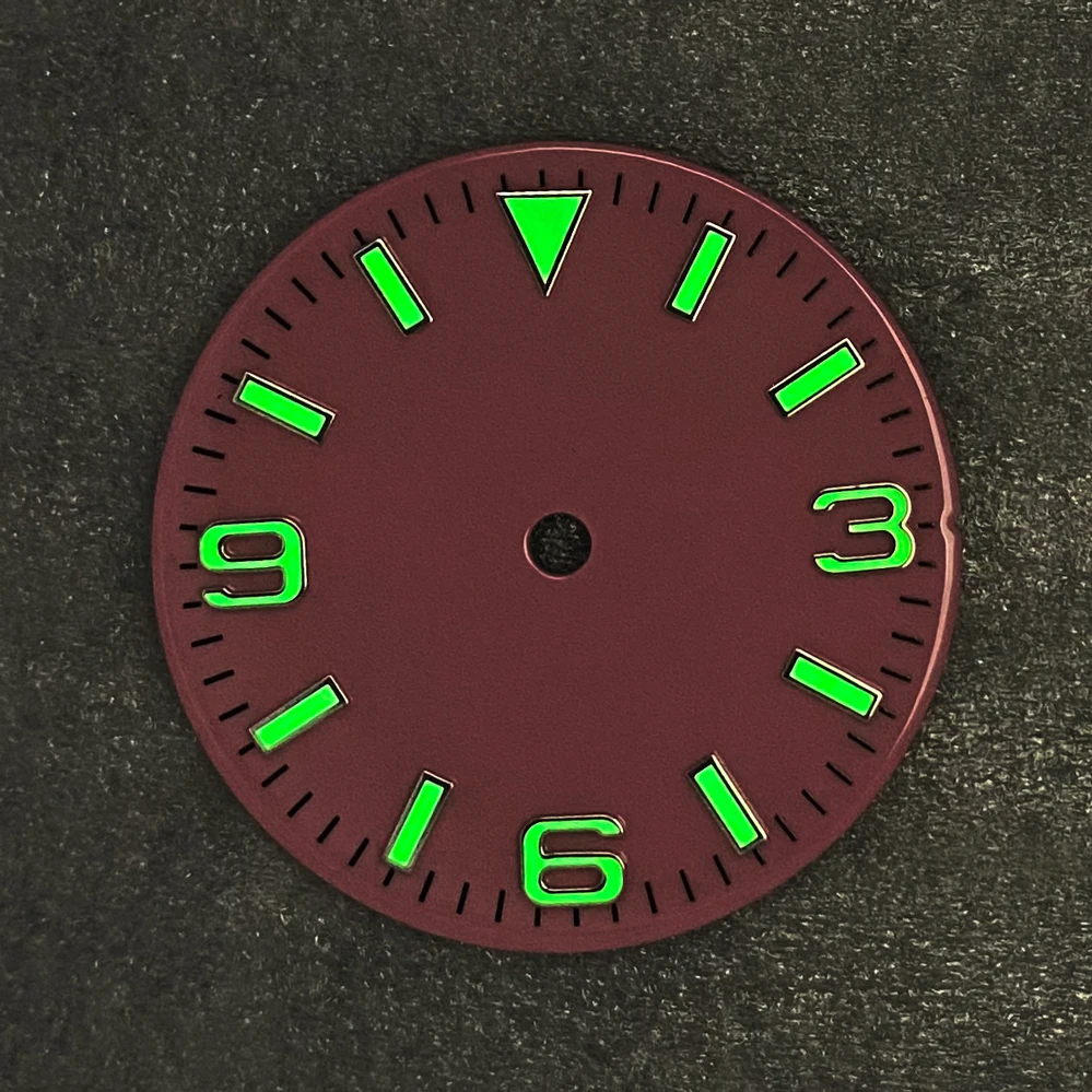 28.5mm Modified Watch Dial 369 Nail Dial with Green Luminous Watch Accessories Suitable for NH35/NH36/4R/7S Movement