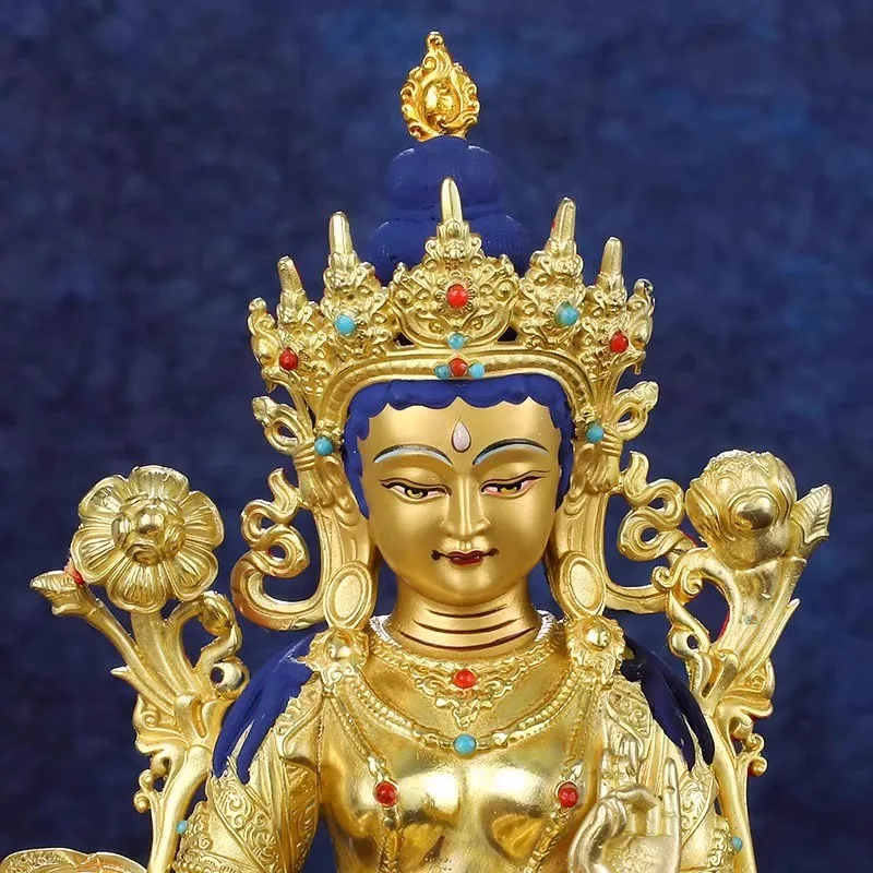 5Inch-sized Green Tara Buddha statue, all-gilt copper, Tibetan Tantric Buddhist altar statue7Inch10Inch-sized ornament