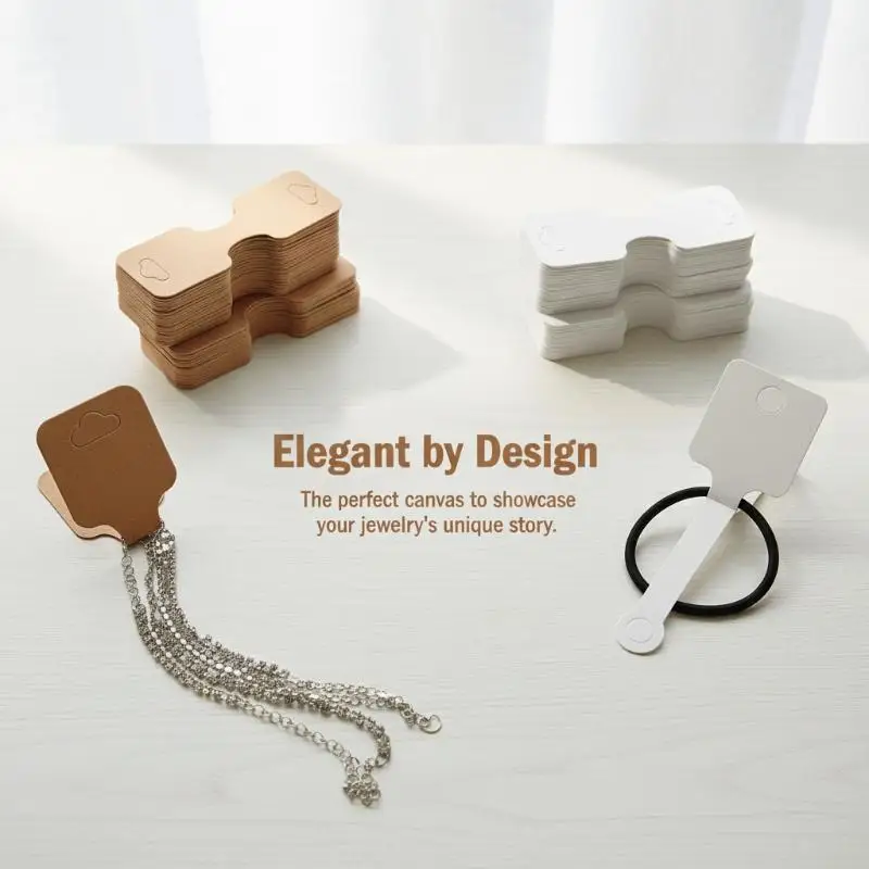 100Pcs Foldable Kraft Paper Cards DIY Hair Tie Jewelry Display Holder Handmade Necklace Bracelet Price Tags