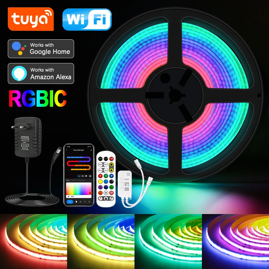 Smart 24V COB LED Strip RGBIC Remote/Bluetooth/Tuya WiFi 420Leds/m Dream Full Color Chasing Led Tape Light Room Bars Decoration