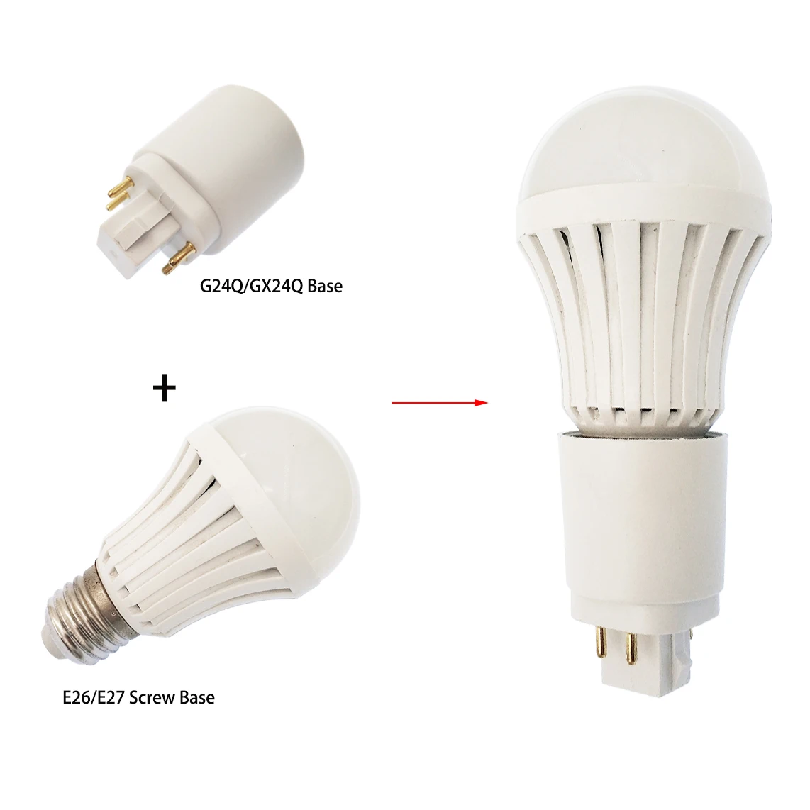 2pcs 4Pin CFL G24q to Medium Screw E27 E26 LED Lamp Base Holder Light Socket Converter Adapter. (Need Rewire to Remove Ballast!)