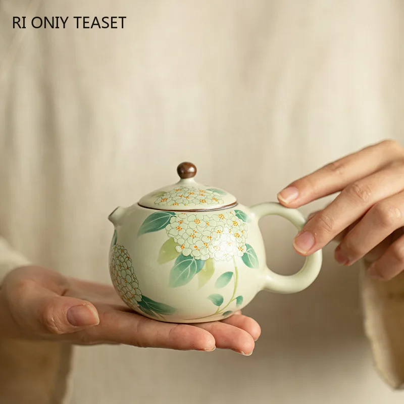 

150ml Traditional Ru Kiln Ceramic Teapots Ball Hole Filter Xishi Tea Pot Handmade Flowers Pattern Beauty Kettle Chinese Tea Set
