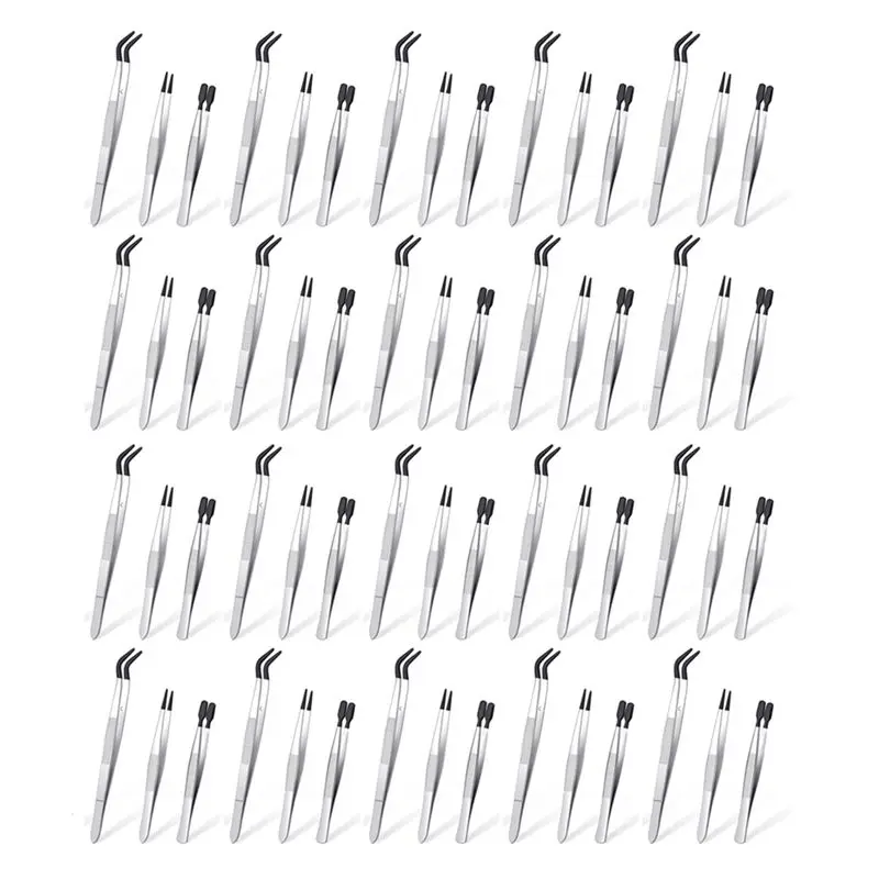 

ABJN-60 Pieces Tweezers With Rubber Tips Tweezers PVC Coated Tweezers Set, Rubber Straight And Flat Tip Tweezers Black