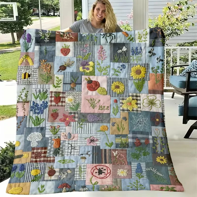 Vibrant Tropical Floral Blanket Patchwork Quilt UltraSoft Flannel Sofa MultiSize Options Colorful for Cozy Home Decor Blanket