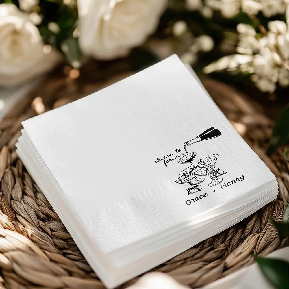 

Personalized 20 Sheets Cheers To Forever Cocktail Napkins Wedding Supplies Champagne Tower Napkins Engagement Party Anniversary