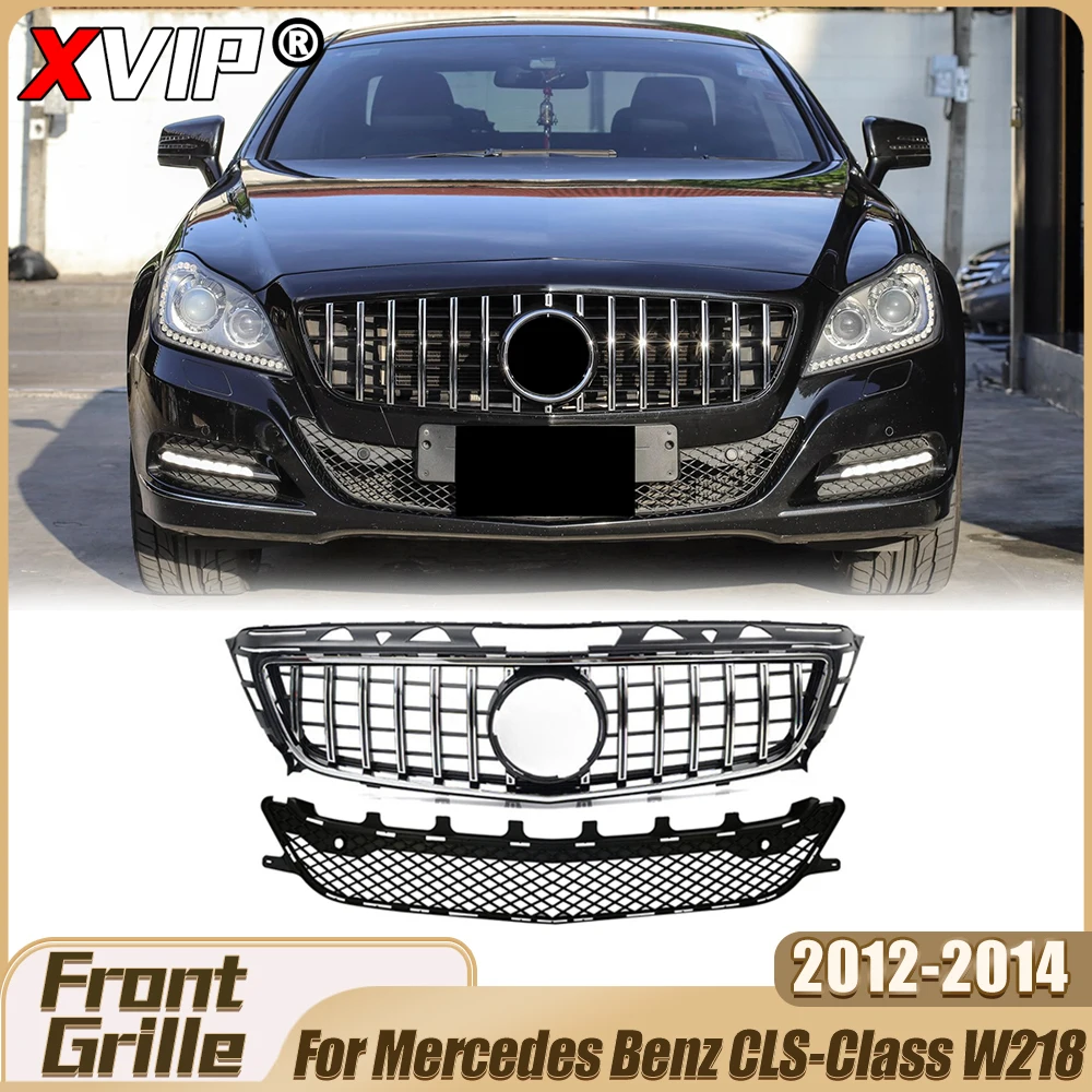 

XVIP хромированная серебристая передняя гоночная решетка в стиле GTR, решетка бампера для Mercedes Benz CLS-Class W218 2012-2014 CLS250 CLS260 CLS300