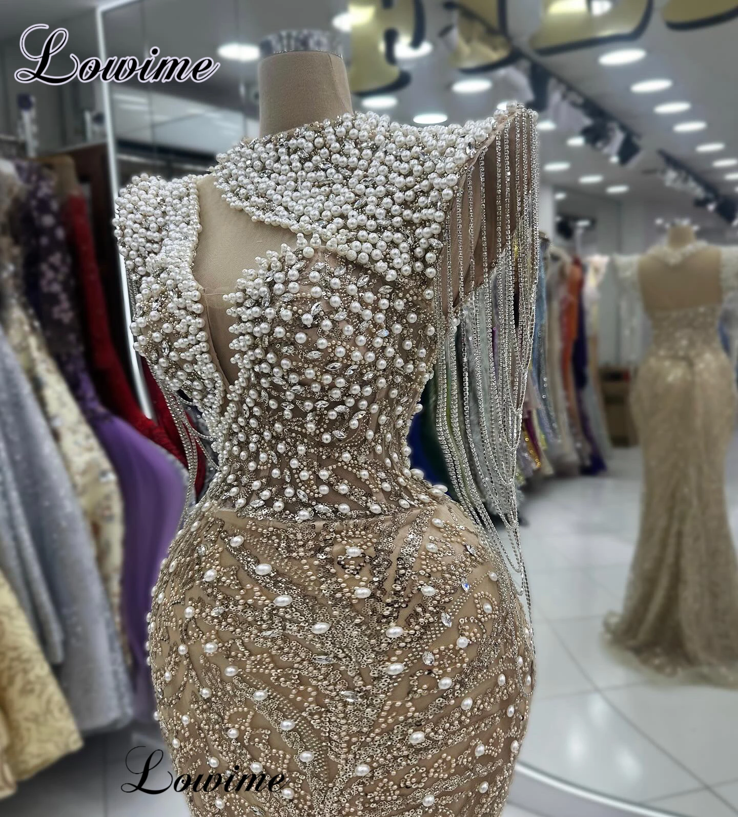 2024 New Fashion Brown Evening Dresses With Pearls Vintage Sleeveless Prom Party Dresses Mermaid Robes De Soirée Cocktail Dress