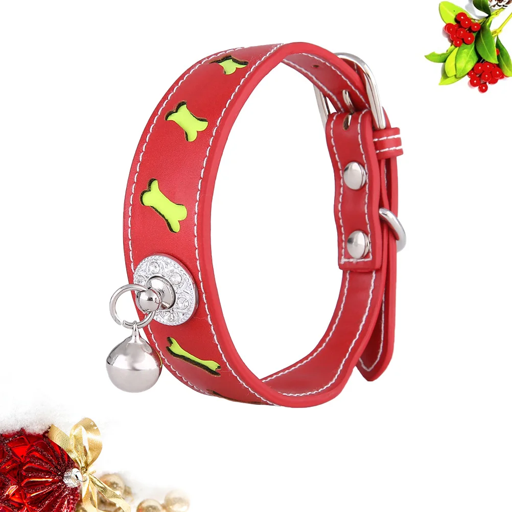 

Adjustable Bone Shape Pet Collar PU Bell Decor Necklace for Cat Dog Red Comfortable All Day Wearing Stylish