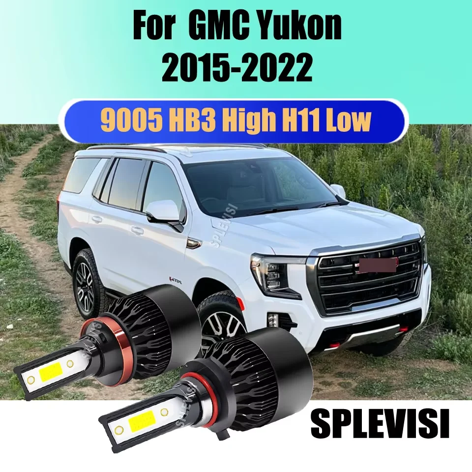 LED 60W White Headlight Hi Low Beam Lamps  Aviation Aluminum & High-Speed Fans For GMC Yukon 2015 2016 2017 2018 2019 2020-2022