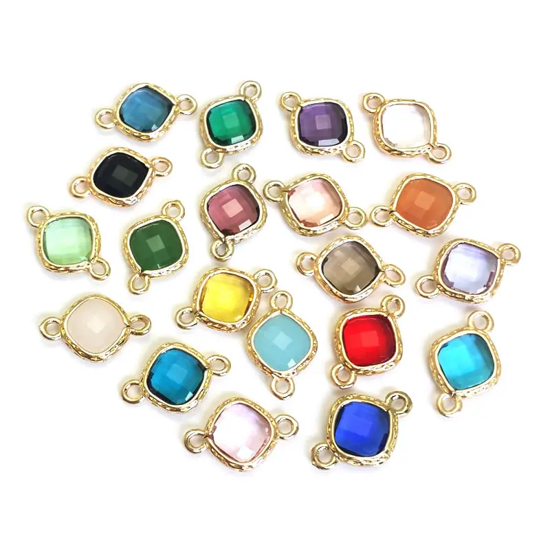 10PCS 16x10MM 19x13MM High Quality 18K Gold Color Brass and Glass 2 Holes Square Connect Charms Pendants Diy Jewelry Accessories