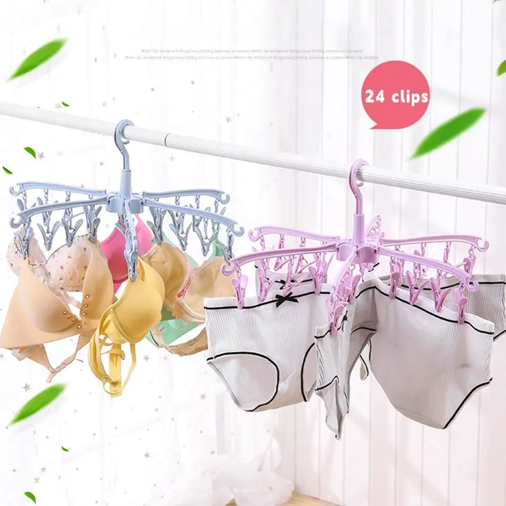 

Multipurpose Plastic Sock Clip Foldable Design With 24 Clips Drying Hanger Multifunctional Windproof Drying Rack Laundry Room