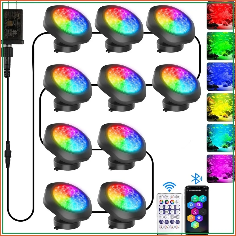 

IP68 Submersible RGB Pond Lights – 16 Million Colors with App & Remote, 10-Pack
