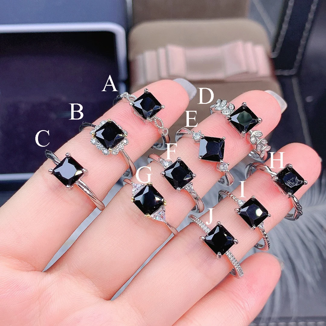 

Princess Cut 6x6mm Natural Black Spinel Ring Birthstone Black Solitaire Ring 925 Sterling Silver Engagement Ring