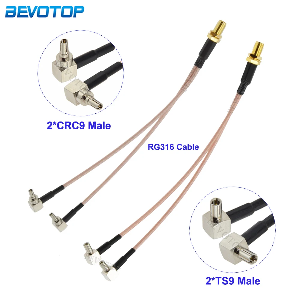 1Pcs SMA Female to Dual CRC9/TS9 Connector RG316 Y Splitter Combiner RF Coaxial Pigtail Cable for 3G 4G Antenna Modem Router