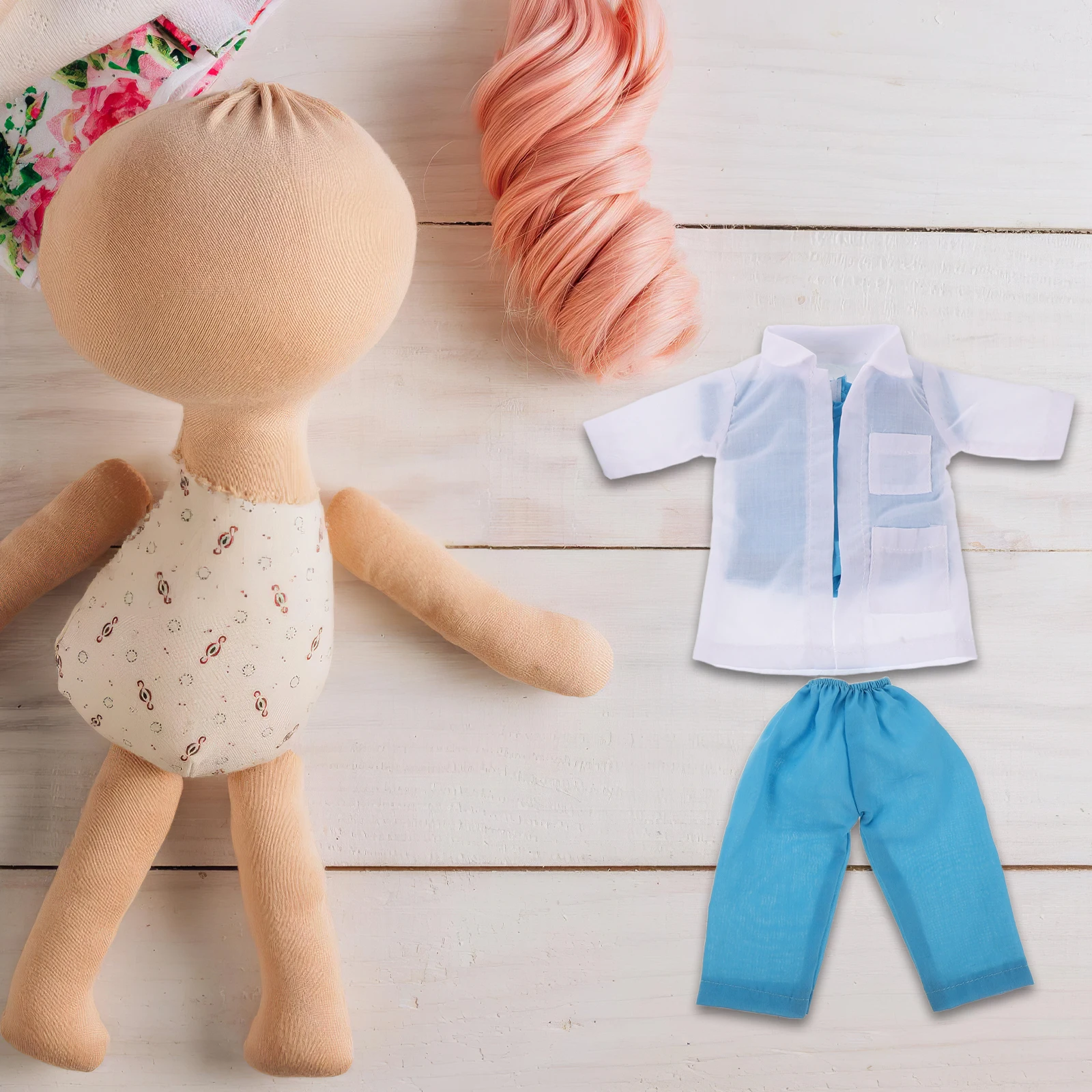 

1 Set 18-Inch Doctor Costume Coat Pants Pretend Play Medical Supplies Dress Up Kit For Kids Replacement Outfit Fabric Durable