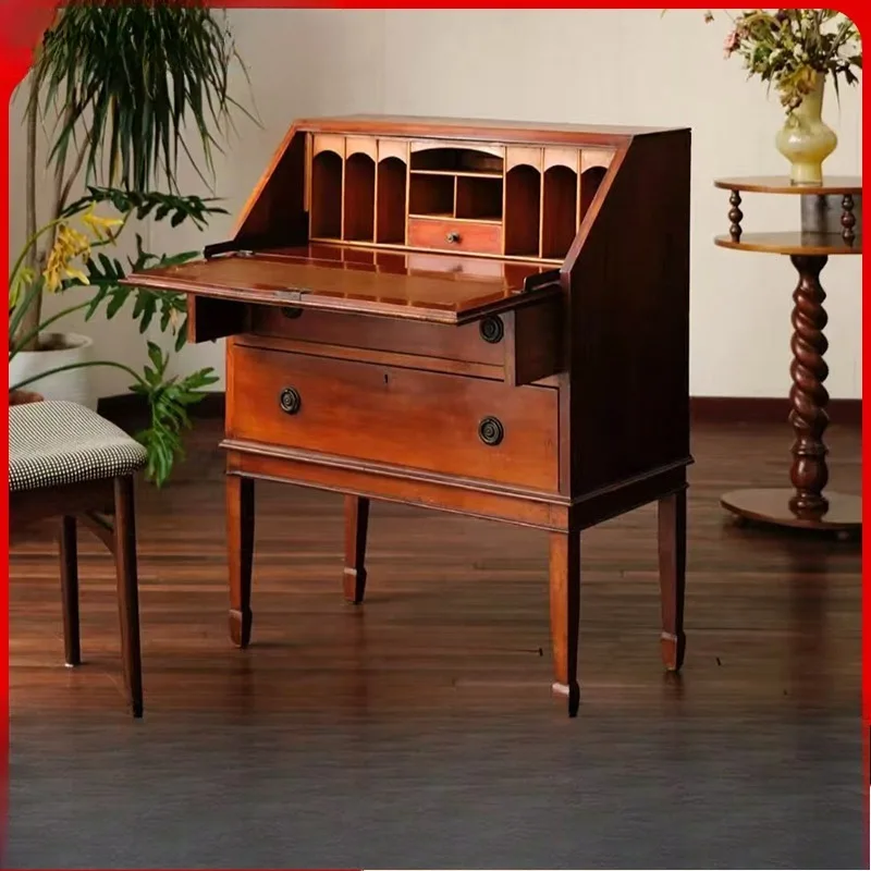 

French medieval solid wood flip dressing table household bedroom bedside storage storage chest shooting display cabinet