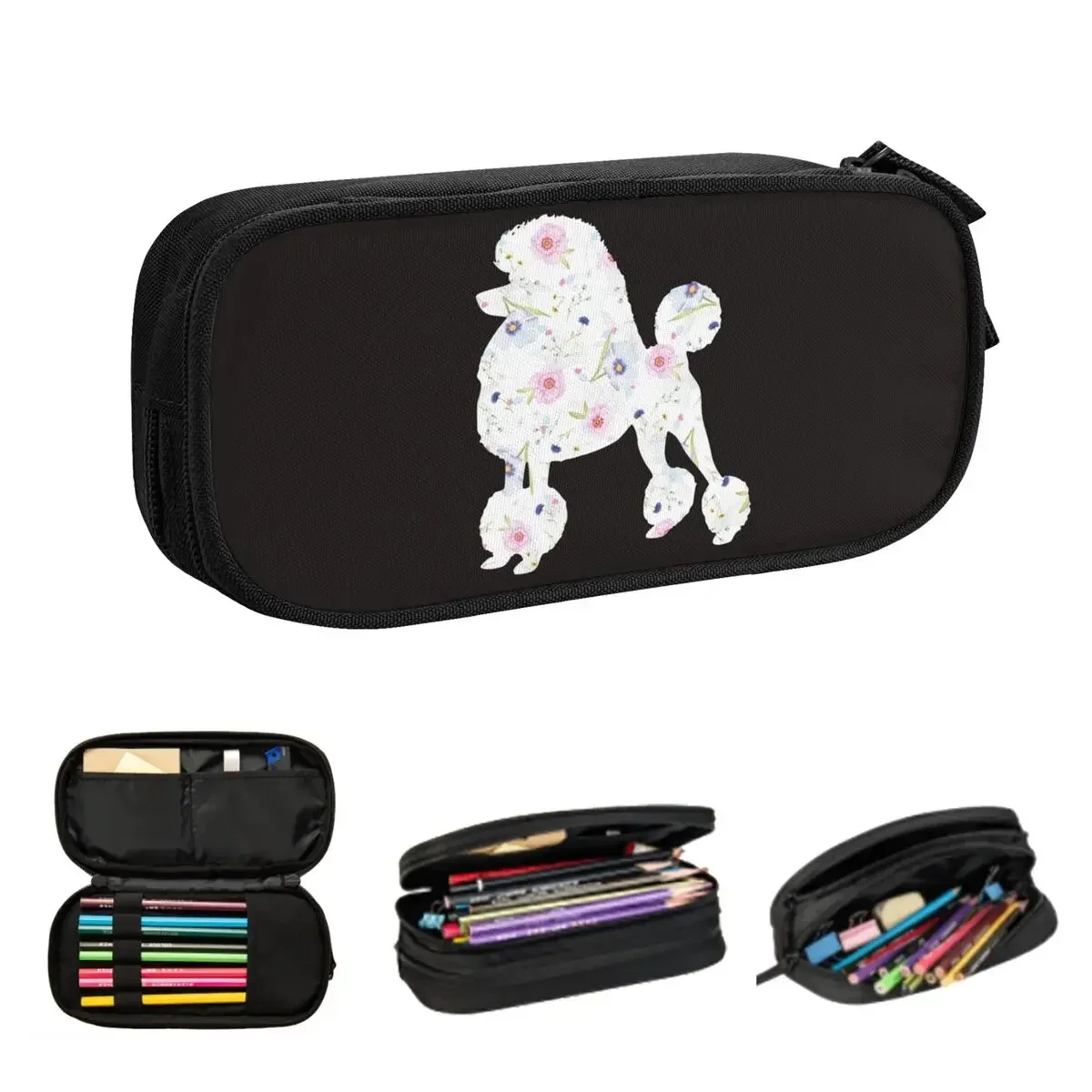 

Poodle Floral Pencil Cases Large Capacity Pen Bags Pen Box Pencil Pouch For Boys Girls Students Stationery School Office