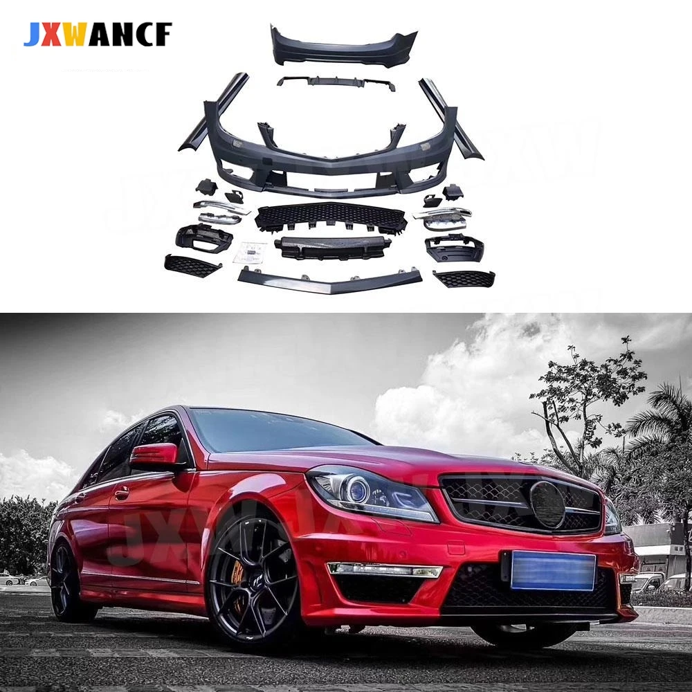 

JXWANCF PP Unpainted Front Bumper Grill Side Skirts Rear Bumper Guard for Benz C Class W204 AMG Style 2006- 2012