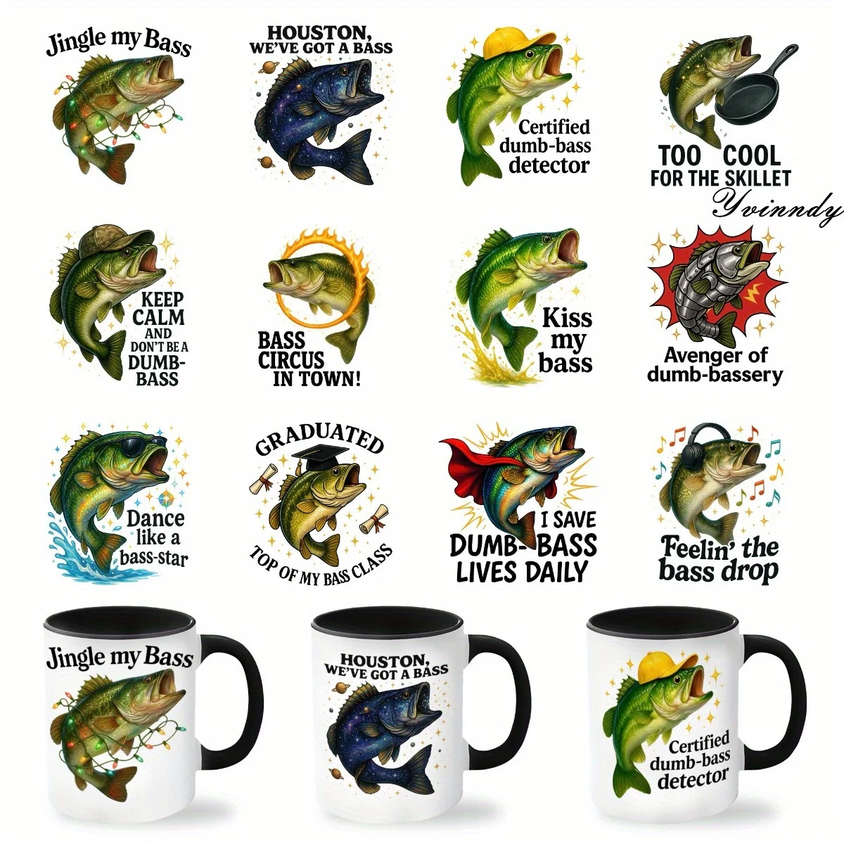 

Набор из 12 забавных наклеек с цитатами о морском окуне для стеклянных банок, УФ-печать, самоклеящаяся трансферная бумага DTF для украшения стаканов