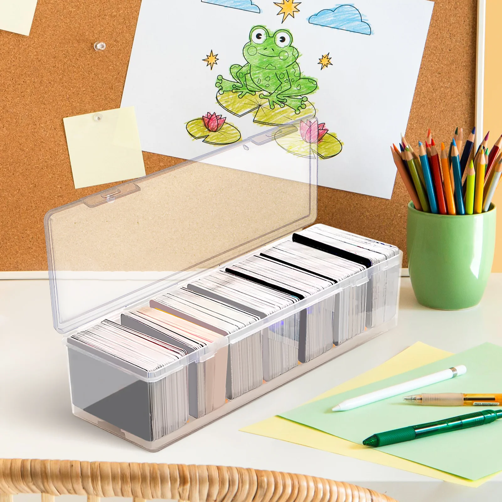 Plastic Card Storage Container with Removable Dividers Clear Box for Sports Trading Playing Cards Business Card Organizer