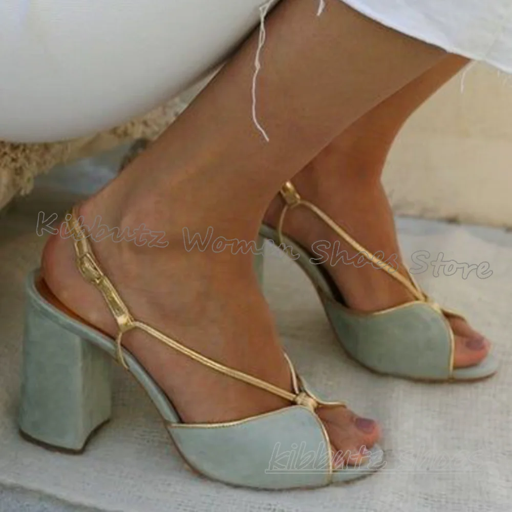 Suede Sandals Buckle Strap Mixed Color Round Toe Chunky Heels Fashion Elegant Concise Sexy Women Summer Party Dress Shoes Newest