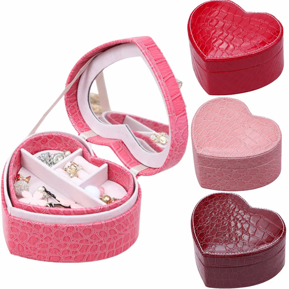 Heart Shape Jewelry Storage Box 2023 Crocodile Pattern Leather Detachable Jewelry Case Earrings Necklace Rings Display Organizer