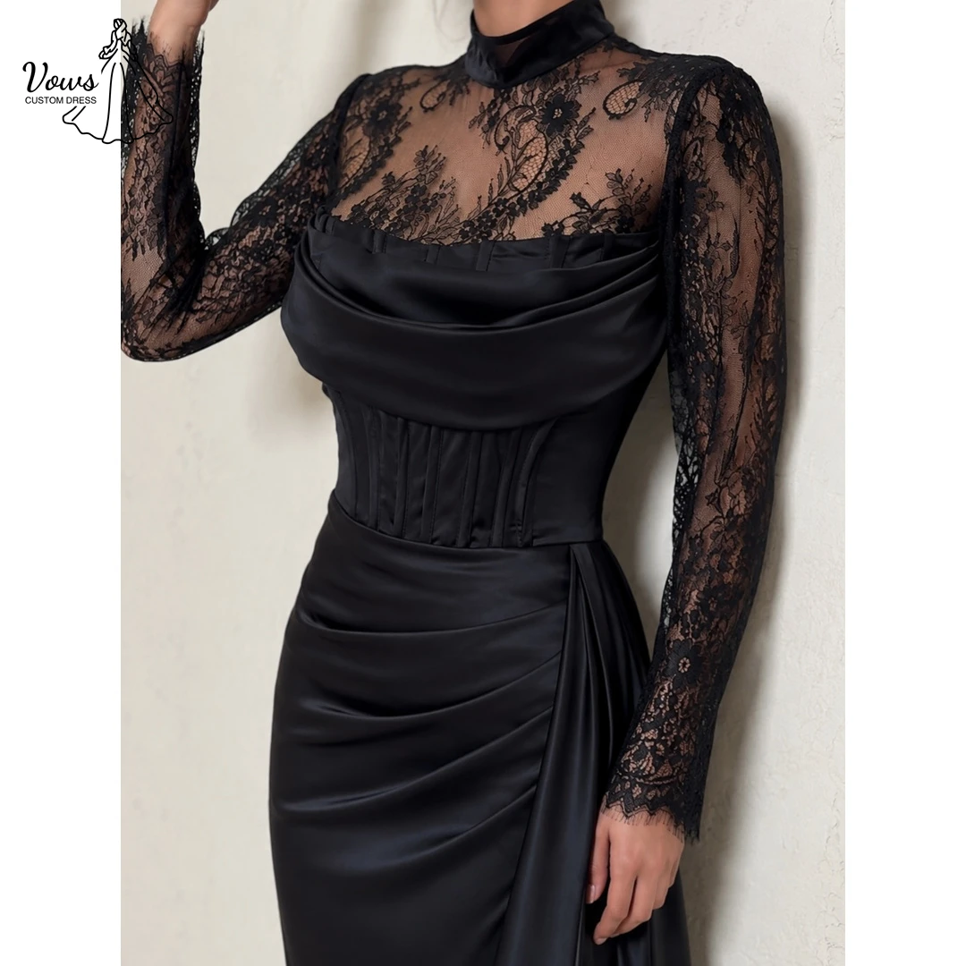 Vows Evening Dresses for Woman Party Wedding Dresses and Evening Customized Fish Tail Round Neck Long Sleeves Lace Embroidery