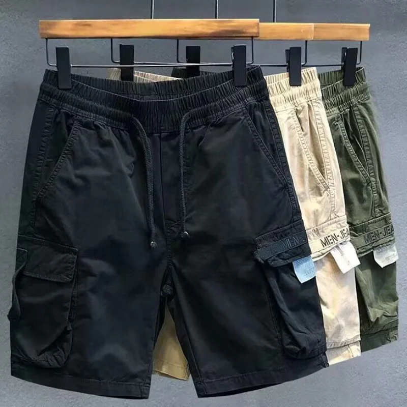 Solid Mens Cargo Shorts with Pockets Streetwear Jogger Strech Casual Summer Jorts Baggy Nylon Y2k Bermuda Short Pants for Men