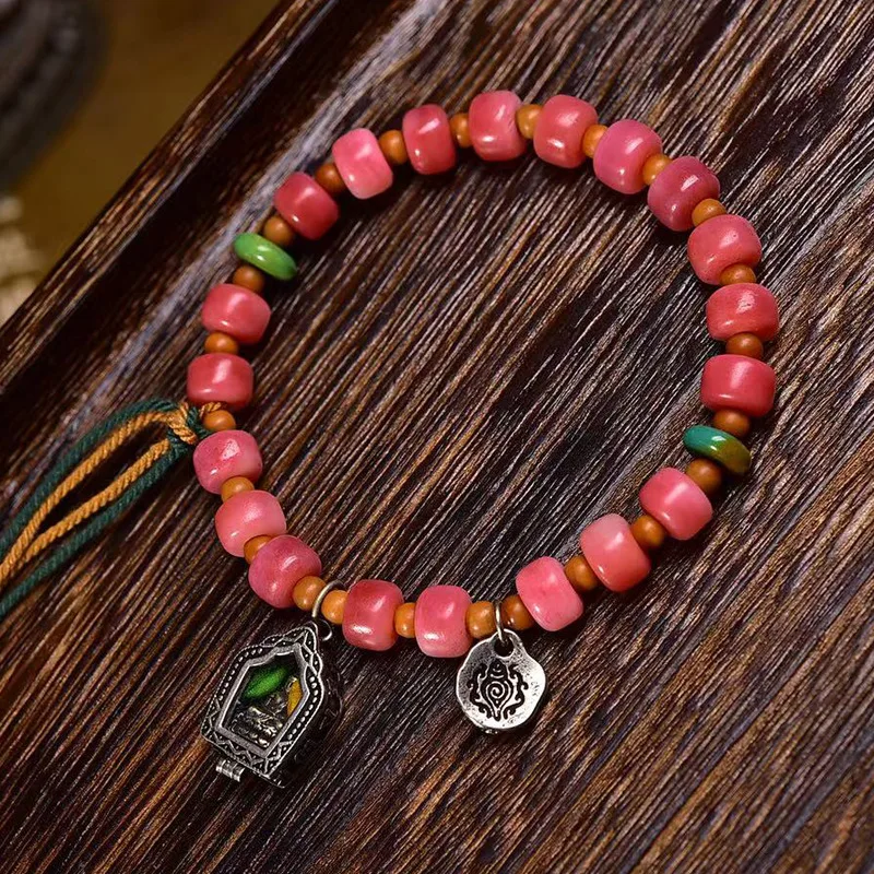Natural full-blooded camel bone cultural game string barrel beads single circle antler root pay agate vintage bracelet female