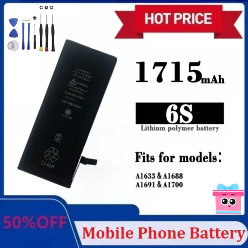 

Новый аккумулятор для телефона IPhone 6S IPhone6S 1715 мАч, замена аккумулятора большой емкости с набором инструментов для ремонта
