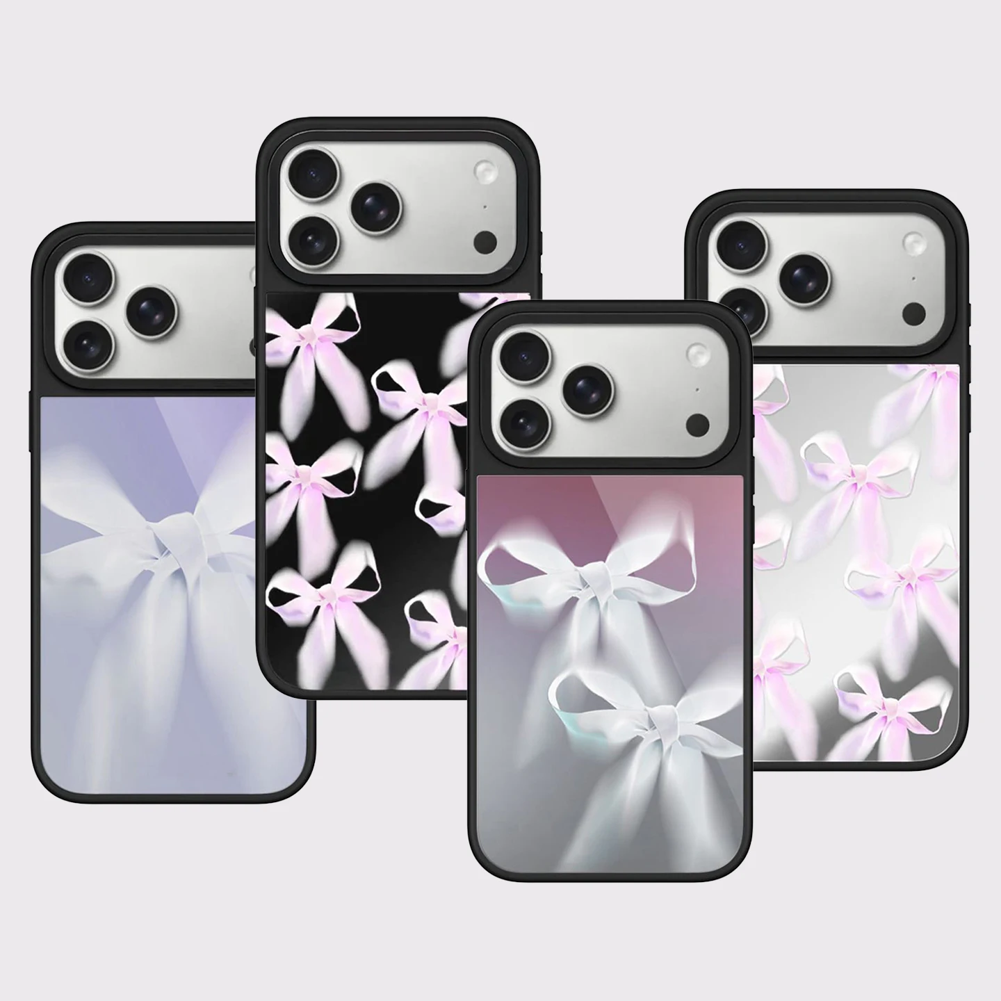 

Pink / Gray Bow Tie Mirror Surface Magnetic Phone Case Cover for IPhone 12 13 14 15 16 17 Pro Max Case for IPhone 17 Air