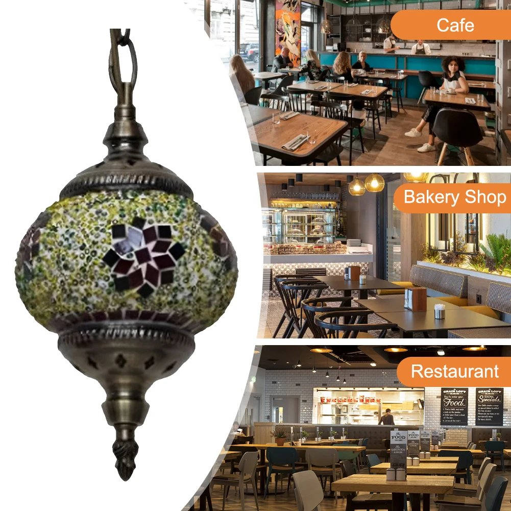 Turkish Moroccan Mosaic Hanging Ceiling Lamp Romantic Decorative Glass Globe Fixture Turkish Retro Lighting for Bar Home Hotel