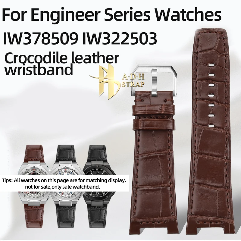 For IWC Ingenieur Family Series Crocodile Leather Wristband IW378509 IW322503 Specialized Notch Watch Band 28mm Bracelet Soft