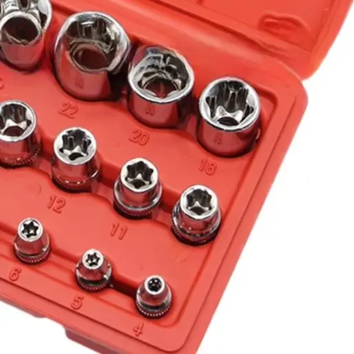 14Pcs High Carbon Steel Socket Wrench Set With Red Box Hex Bit Driver For Automotive Repair Tools Ratchet Spanner Kit