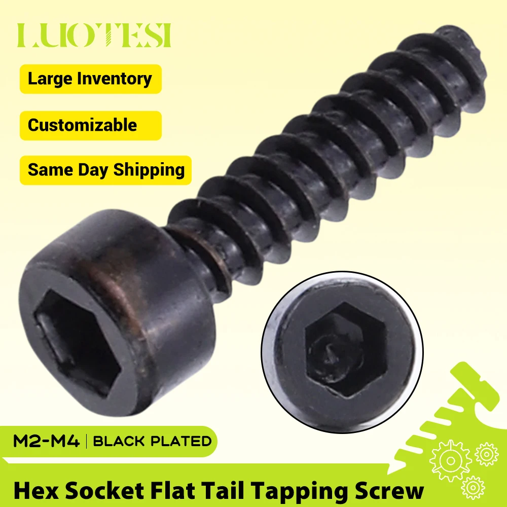 Hex Socket Head Cap Flat Tail Tapping Screws Bolts Black Plated M2 M2.3 M2.5 M2.6 M3 M4 Hexagon Drive Cap Screw for Furniture