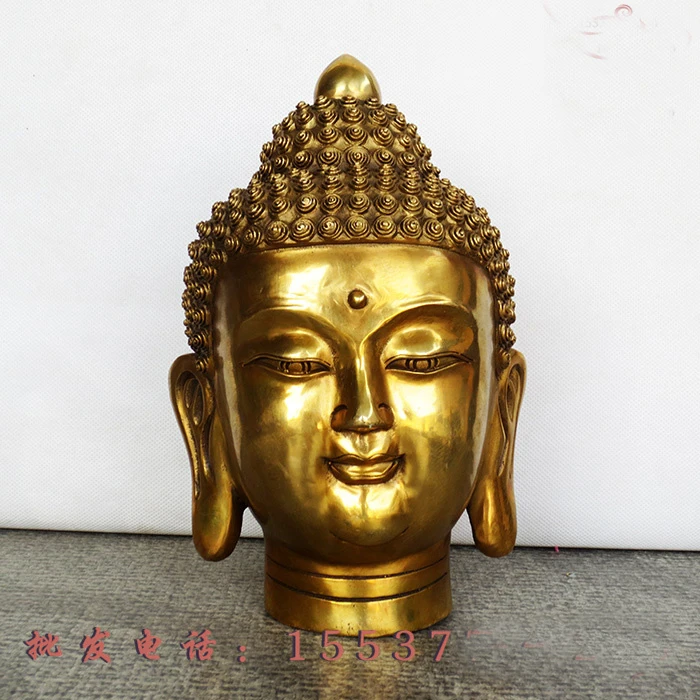 

22CM -Wholesale Buddha figure # HOME family efficacious Protection Talisman # Buddhism FENG SHUI Retro Brass GOLD Buddha statue